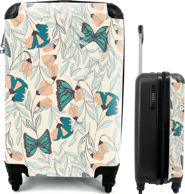 Produktbild von MuchoWow® MuchoWow® Koffer Handgepäck Trolley Rollkoffer Kleine Reisekoffer mit 4 Rollen - Mädchen - Schmetterling - Blumen - Muster - Mädchen - Kinder - Kind - Cabin Size < 55x40x23 cm & 55x40x20 cm