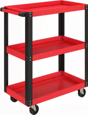 Produktbild von Werkzeugwagen mit 3 Ebenen, Metallrahmen, 120 kg Belastbarkeit, Rollen, Griff, Rot