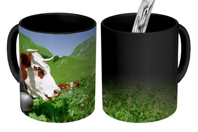 Obrázek produktu pro MuchoWow® Kouzelný pohár Kráva - Rostliny - Hora 350 ml Barva měnící se pohár Dárkový nápad - foto hrnek