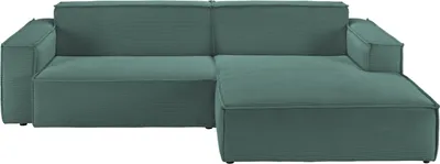Produktbild von KAWOLA Sofa SAMU Ecksofa Feincord grün Recamiere rechts