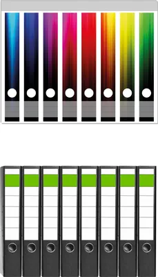 Produktbild von Wallario 8 Stück schmale Ordner inkl. Klebeetiketten mit Motive Bunte Regenbogenstreifen auf Schwarz -  Set mit Rückenschildern / Ordnerrücken Stickern