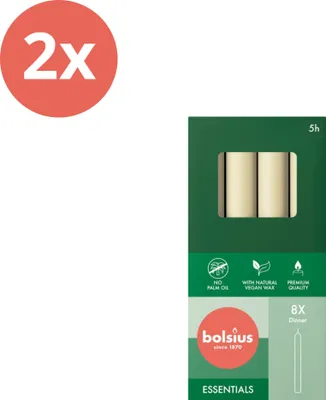 Immagine prodotto di Bolsius - Candele da tavola - 170/20 - 8 pezzi per confezione - Colore: Perla tenue - Confezione - 16 pezzi - 2 confezioni