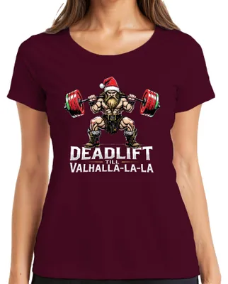 Productafbeelding van Deadlift Till Valhalla La La Wikinger T-shirt voor dames, bordeauxrood, maat L
