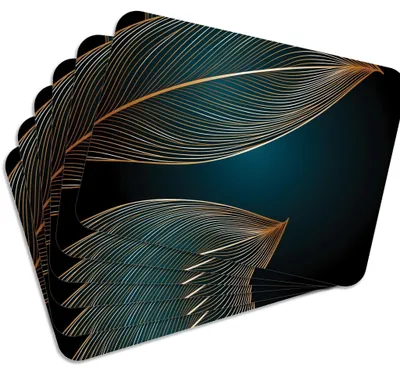 Produktbild von MG Design Set aus 6 Kork-Platzsets - Golden Leaves 2 - 30 x 40 cm - hitzebeständig & abwischbar, mit Korkrückseite
