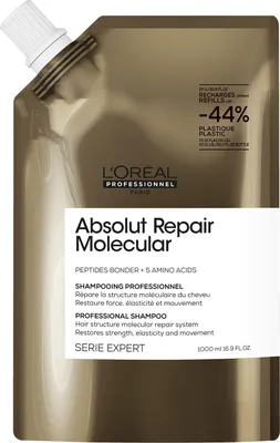 A refill pouch of L'Oréal Professionnel Absolut Repair Molecular Shampoo.