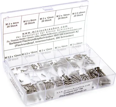 Produktbild von Sortiment Flachrundkopfschrauben ISO 7380 Edelstahl A2 (200 Schrauben)