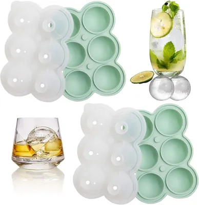 Produktbild von 2er-Pack Eiswürfelform Silikon (Grün) | 12 runde Eiswürfel 4,5 cm, Eiswürfelform mit Deckel, BPA-frei, wiederverwendbar, für Whisky, Cocktails, Kaffee & Getränke