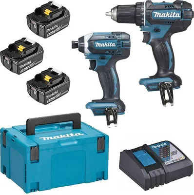 Image de Pack de 2 machines 18V - Perceuse visseuse Ø 13 mm DDF482 + Visseuse à chocs 165 Nm DTD152 - MAKITA - avec 3 batteries 18V 5Ah + chargeur rapide + MakPak - DLX2127TJ1