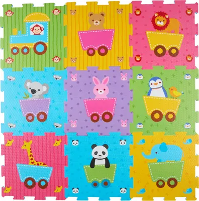 Productafbeelding van Puzzelmat Baby - Speelmat voor kinderen met schuim - Kruipmat met dierenmotieven - 30,5 x 30,5 cm - 18-delig