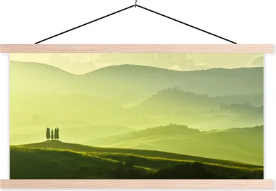 Produktbild von MuchoWow® Textilposter Toskana - Hügel - Grün 120x60 cm mit holzfarbenen Rahmen - Klemmleiste