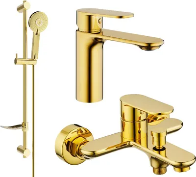 Image de Milo DF40 Ensemble de mitigeurs de lavabo et de baignoire avec accessoires, or (71303DF40-50)