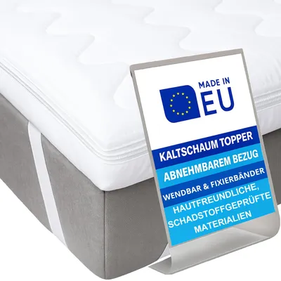 Produktbild von Pillows24 - Topper 120x200cm aus Kaltschaum - 6cm hoch - Matratzentopper mit abnehmbarem Bezug | Wendbar & Fixierbänder | EU-Herstellung