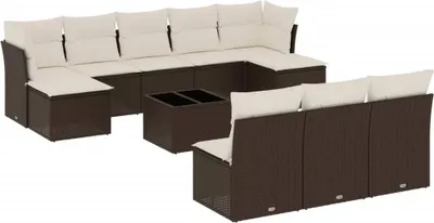 Produktbild von vidaXL 11-tlg. Garten-Sofagarnitur mit Kissen Braun Poly Rattan