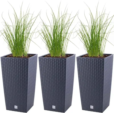 Zdjęcie produktu dla Doniczka Donica Ratanowa Kwadratowa Ogrodowa Do Ogrodu Zestaw 3X 37,6 Cm
