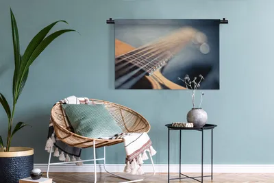 Produktbild von MuchoWow® Wandteppich Wandbehang Nahaufnahme der Saiten einer akustischen Gitarre 90x60 cm Tapisserie Dekoration Wandtuch - Wandskulpturen - Bildteppich