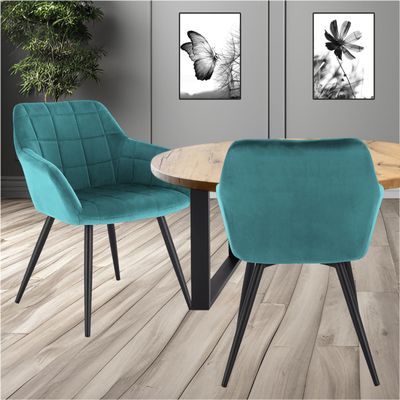 STADO | Wohn- § Esszimmerstuhl | Samt | Petrol | 58x60x84cm | 2 Stück | Rückenlehne | Küchenstuhl | Polsterstuhl | Stuhl | Sessel | Metall