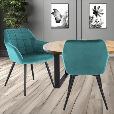 Produktbild von STADO | Wohn- § Esszimmerstuhl | Samt | Petrol | 58x60x84cm | 2 Stück | Rückenlehne | Küchenstuhl | Polsterstuhl | Stuhl | Sessel | Metall