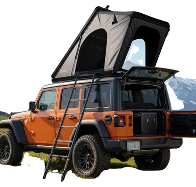 Produktbild von VEVOR Dachzelt Hartschale, 2-3 Personen Aluminium Dachzelt Hartschale mit Tri-Color LED Licht, dicke Matratze & Fenster, wasserdicht winddicht Überland Camping Auto Dachträger für Jeep SUV Pickup