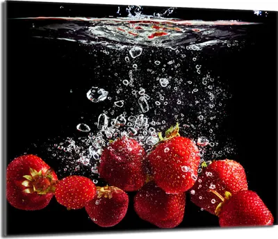 Produktbild von Herdabdeckplatte 60x52 Glaskeramikkochfeld Abdeckung Spritzschutz Glasplatte Deko Schneidebrett, Erdbeeren Schwarz