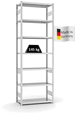 Produktbild von PROREGAL Fachbodenregal Stecksystem MAGNUS  Germany | HxBxT 300x100x40cm | 7 Ebenen | Fachlast 145 kg | Beidseitig nutzbar | Lichtgrau