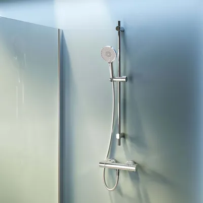 Produktbild von Set für Dusche AM.PM: Brausethermostat& Duschset Brauseset: Handbrause, Duschstange und Thermostat Duschthermostat, F408XA46, Chrom