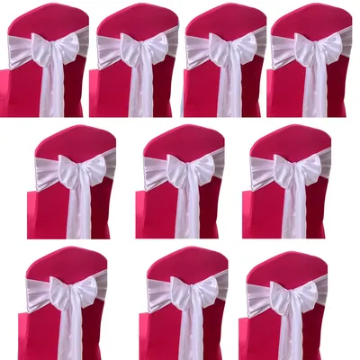 10 Satin-Stuhlscheifen mit Schleife, weiß für Hochzeit