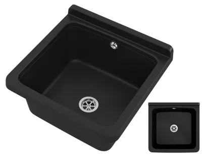 Immagine prodotto di Granitan - Lavatoio - Lavandino 40x38 cm - Lavello nero - con sifone - ORTA