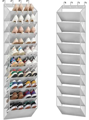 Immagine prodotto di Organizzatore da appendere per scarpe, con 10 tasche per 20 paia di scarpe, colore grigio