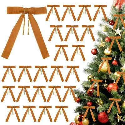 Immagine prodotto di 24 decorazioni a forma di fiocco per l'albero di Natale, in velluto, stile vintage
