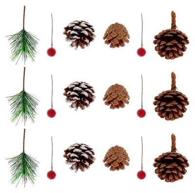Produktbild von Künstliche Kiefernzweige mit roten Beeren und Tannenzapfen für Weihnachtsdekoration