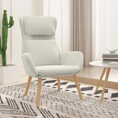 Produktbild von Relaxsessel Samt Cremeweiß - Gepolsterter Wohnzimmersessel mit Massivholzbeinen und Metallrahmen - Moderner Loungesessel für Wohnzimmer & Schlafzimmer - 70 x 77 x 98 cm