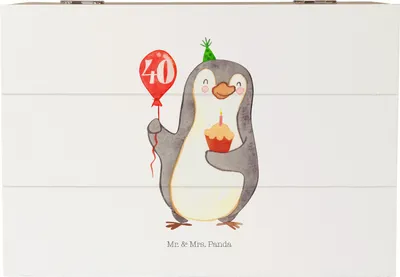Produktbild von Mr. & Mrs. Panda Geschenkbox 50. Geburtstag Pinguin Luftballon 22 x 15 cm - Weiß - Geschenk, Geburtstagsgeschenk, Geburtstage, Happy Birthday, Box, geschenkkiste, Kiste