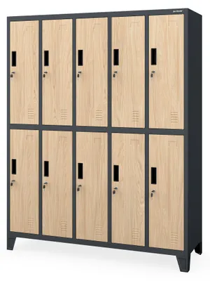 Image de Armoire à vestiaires, casier, armoire métallique à 10 compartiments, porte-étiquettes, fentes d'aération, finition thermolaquée, 172 x 136 x 45 cm, anthracite / chêne Sonoma : Eco Design
