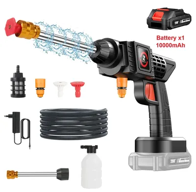 Image de Pistolet de nettoyeur haute pression sans fil - Nettoyeur haute pression - Portatif - 1 batterie - 5 secondes - Buse 3-en-1 - Pour voiture et terrasse