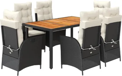 Produktbild von vidaXL 7-tlg. Garten-Essgruppe mit Kissen Schwarz Poly Rattan
