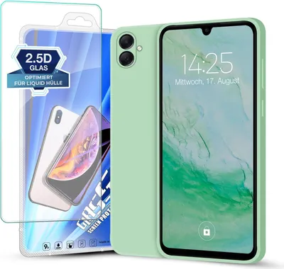 Produktbild von Hülle für Samsung Galaxy A05 mit 9H Displayglas Displayschutz Plus Case Cover Bumper Silikon Softgrip Schutzhülle Farbe: Türkis