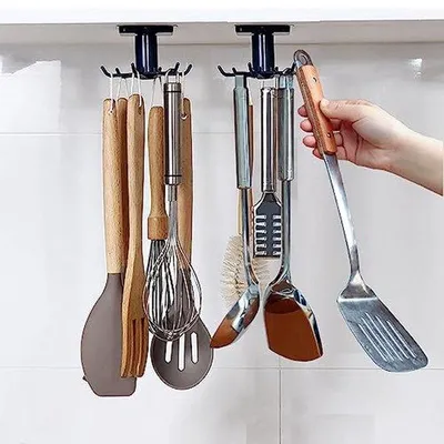 Produktbild von Ultiluxe Küchenhaken - 360° drehbar - 2er Set - Selbstklebend - Küchen Organizer - Schwarz
