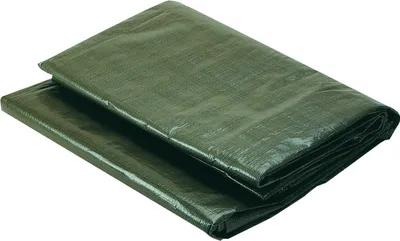 A folded green tarp is shown on a white background.