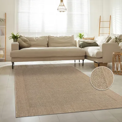 Produktbild von Teppich Kurzflor Unifarben Bordüre Wohnzimmer schmutzabweisend Beige Rechteckig 240x340 | 100% Polypropylen, Rücken aus Polypropylen | pflegeleicht