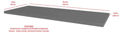 Produktbild von Arbeitsplatte 150cm 38mm Anthrazit matt Küche Nessa Scandi Old Style Ava-AR Luna
