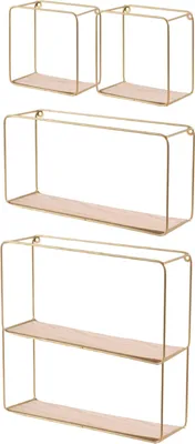 Produktbild von Satz von 4pcs Wandregale Metall-Holz Gold