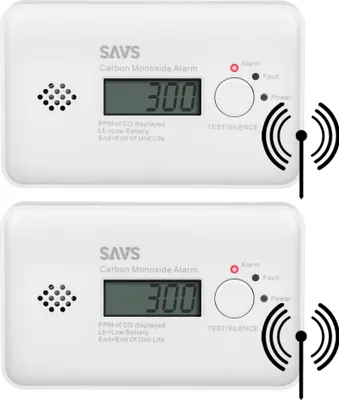 Produktbild von SAVS C10-W Drahtlos koppelbarer Kohlenmonoxidmelder 2 Stück - LinkSmart® - Optional WiFi - LCD-Display - CO Melder