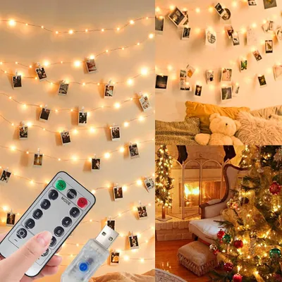 Lichterkette mit 100 LEDs, 10 m, Kupferdraht, Fernbedienung, warmweiß