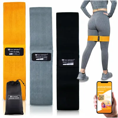Produktbild von Widerstandsbänder 3er Set Stoff Fitnessbänder Textil Booty Bands für Beine & Po - Starke Trainingsbänder Elastische Gymnastikbänder inkl. + E-Book
