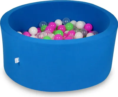Produktbild von Trockenbecken 90x40cm blau mit 300 Bällen: hellgrün, pink, weiß, transparent