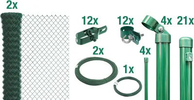 Produktbild von Alberts Maschendrahtzaun, Höhe 150 cm, Länge 50 m, Zaun-Komplettset zum Einbetonieren, grün,  Maschenweite 60 x 60 mm