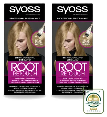 Productafbeelding van 2 x Syoss Root Touch-Up Haarverf BR1 Mediumblond - Voorraadverpakking - 2 stuks