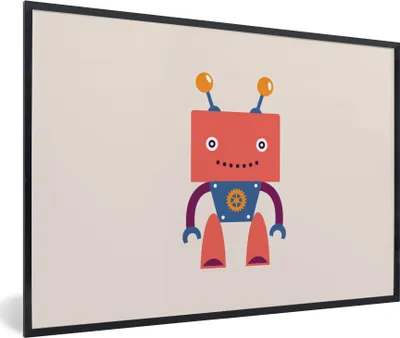 Produktbild von MuchoWow® Gerahmtes Poster Roboter - Getriebe - Gesicht - Antenne - Kinder - Jugendliche 90x60 cm - Poster mit Schwarzem Bilderrahmen Wandposter Rahmen Foto Bilder - Fotorahmen - Foto-Plakat