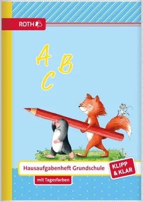 Produktbild von ROTH Klipp&Klar Grundschul-Aufgabenhefte mit Tagesfarben, A5, 1 Woche 2 Seiten, Flinki & Schlau