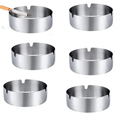 Produktbild von Edelstahl-Aschenbecher - Windfestes Design - Für Innen- und Außenbereich - 6 Stück - Ø 8 cm - Silber